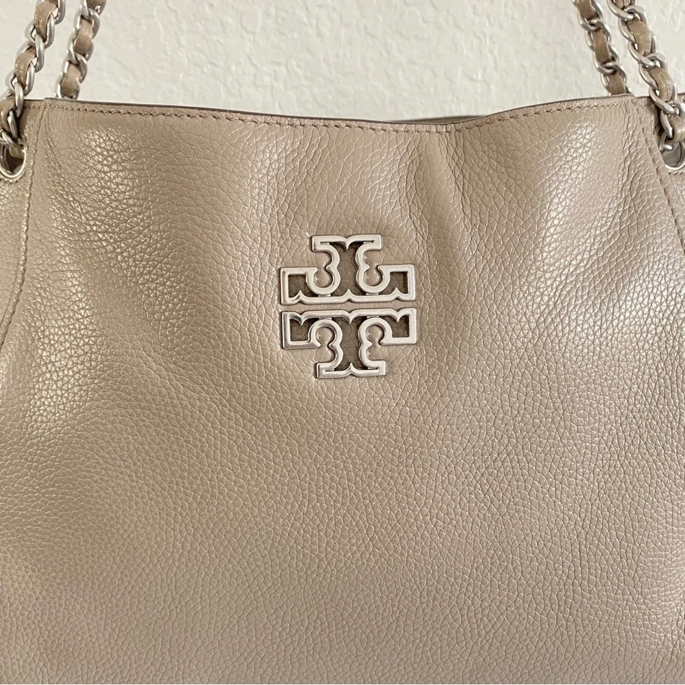 Tory Burch gray leather Britten Tote